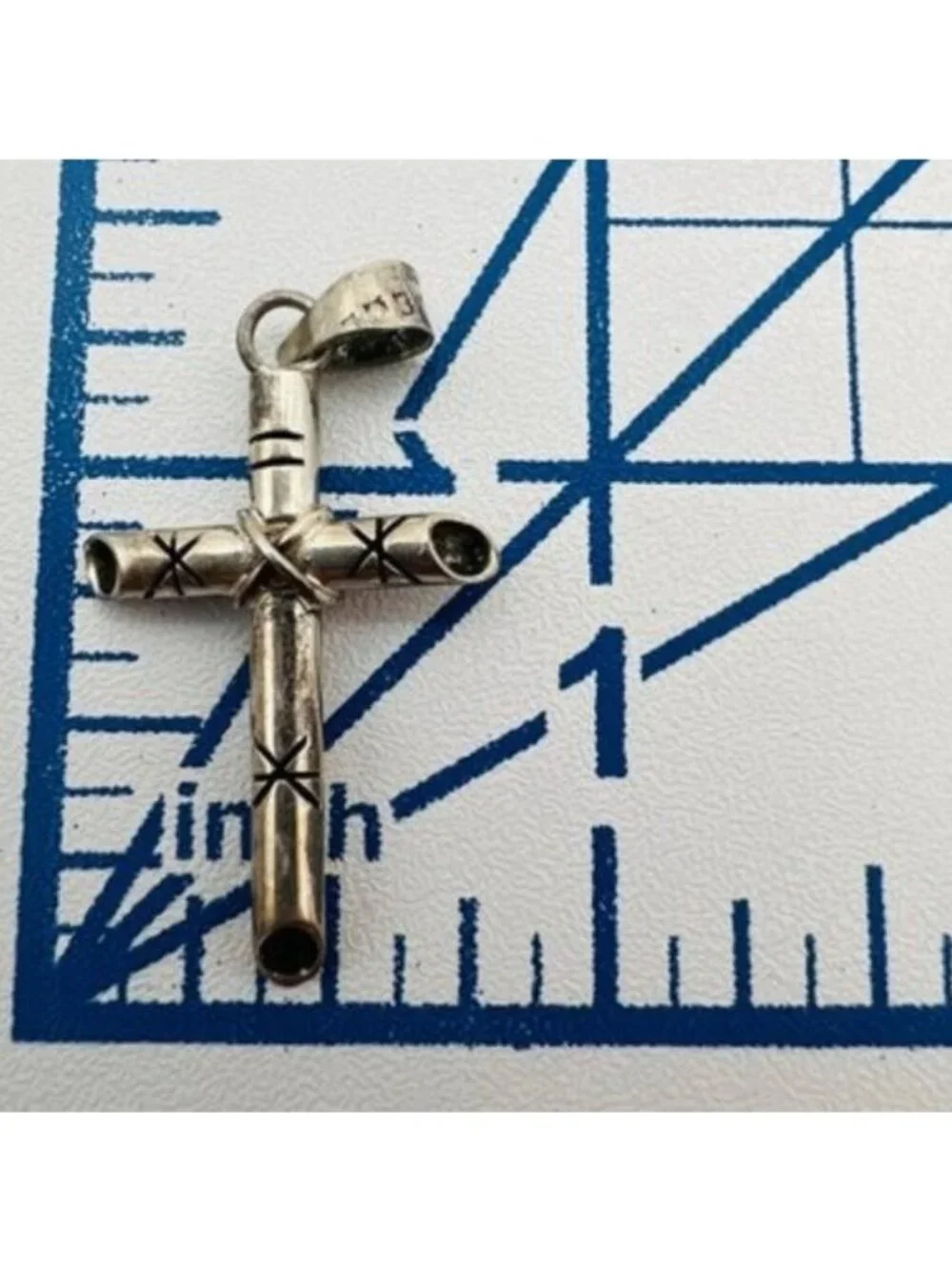 Sterling Silver Cross Pendant Necklace Mexico Starburst Stainless Steel Chain - Picture 10 of 10